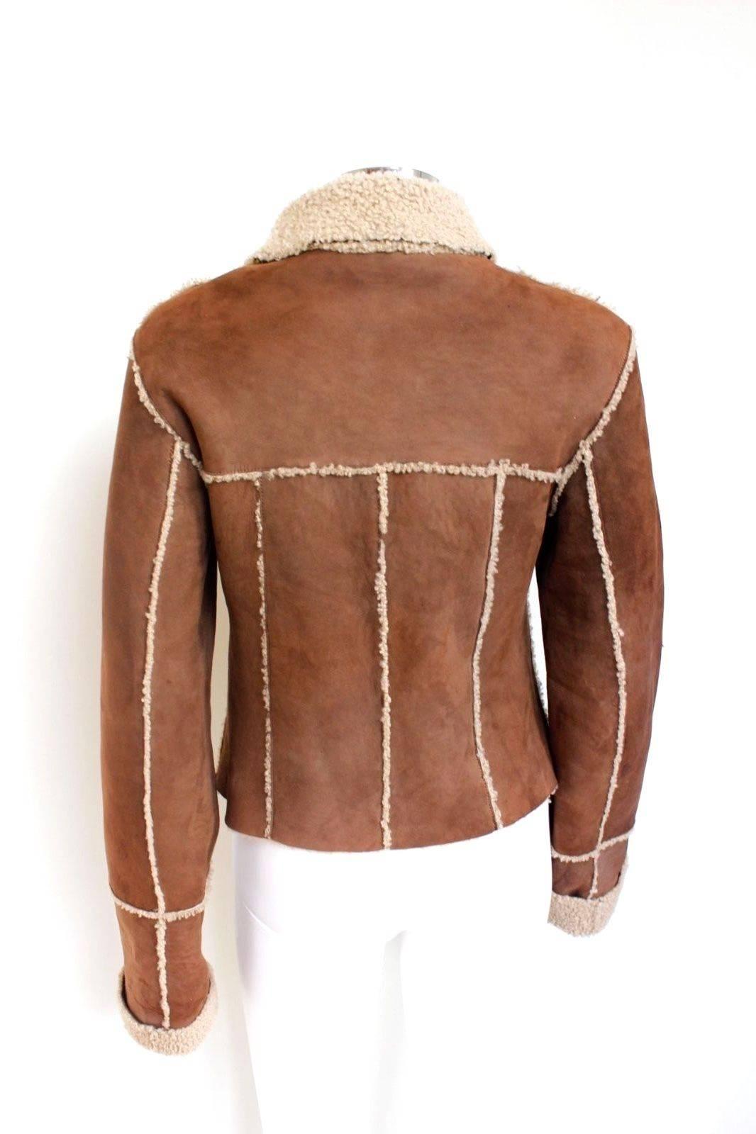 Balmain Brown Shearling Sheepskin Leather Jacket 38 uk 6 For Sale 2