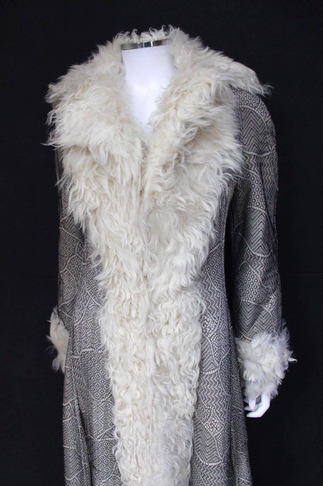 Christian Dior Beige Sheepskin Shearling Lace Overlay Leather Suede Coat UK 8 1