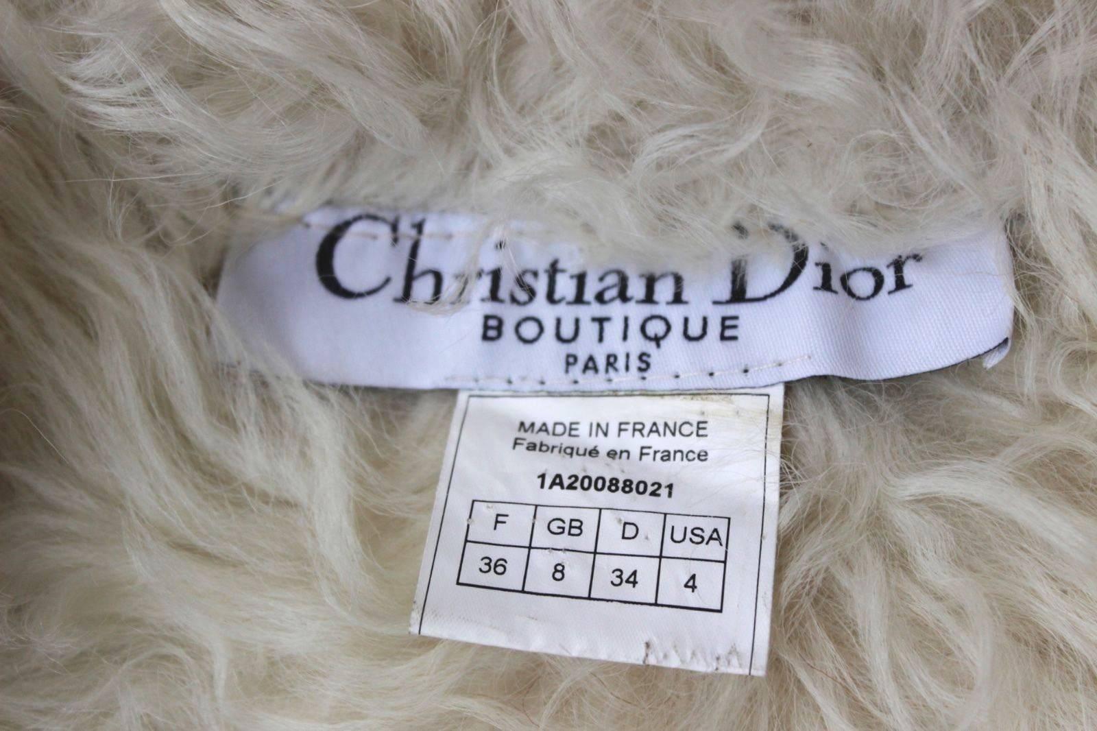 Christian Dior Beige Sheepskin Shearling Lace Overlay Leather Suede Coat UK 8 4