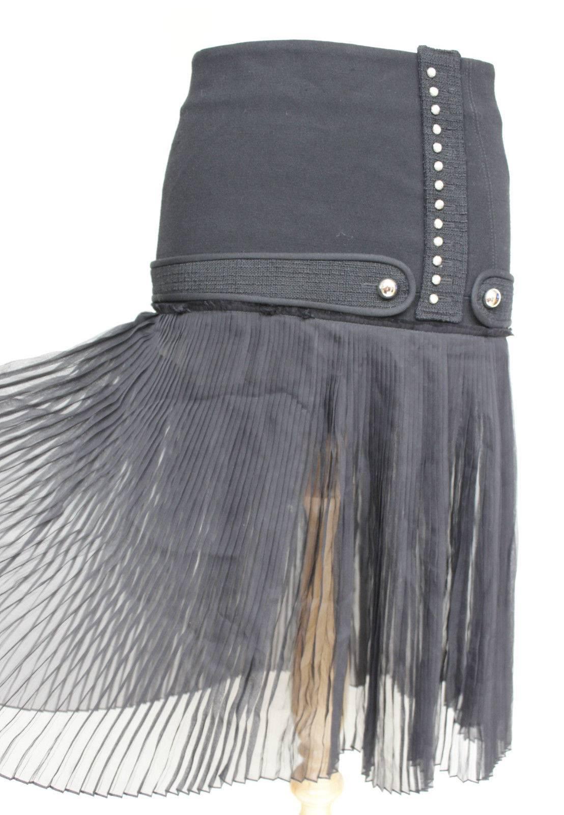 Balenciaga Paris Black Pleated sheer Nicolas Ghesquière catwalk skirt 36 UK 6 For Sale 2