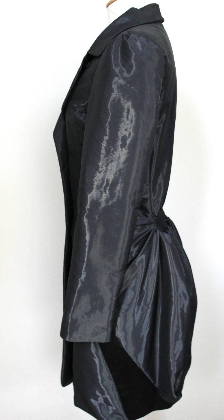 Black Balenciaga Shiny Wet Look Grey Navy Structured Coat Fall 2008 UK 8 For Sale