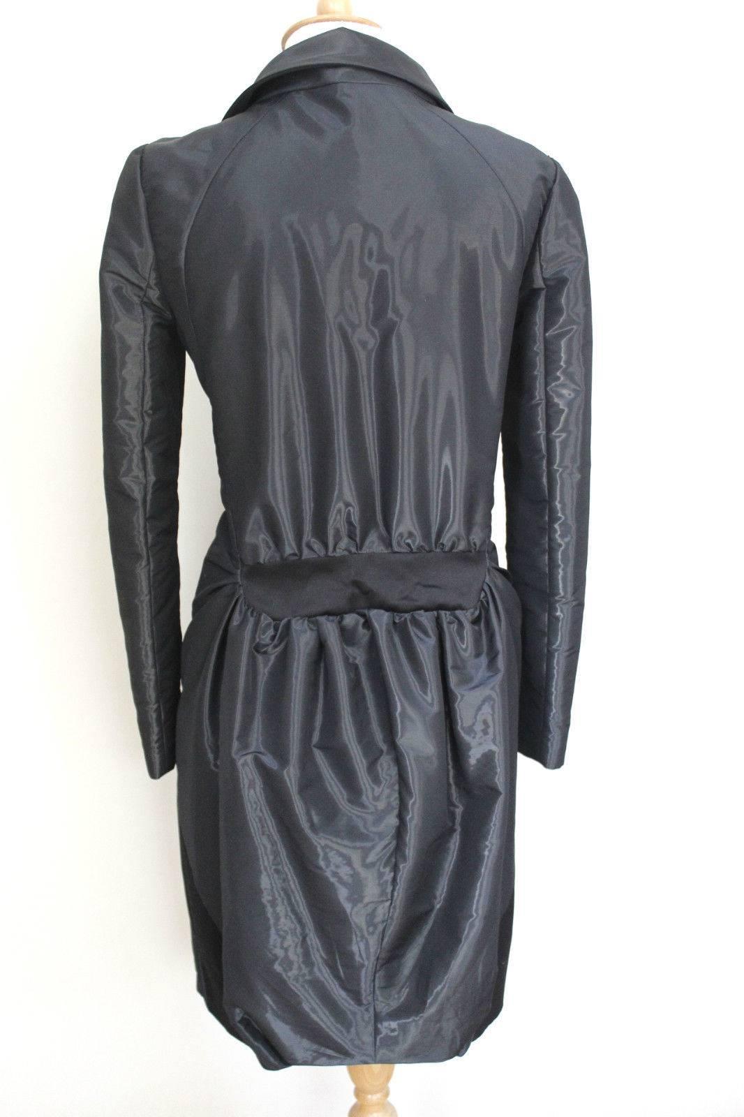 Women's Balenciaga Shiny Wet Look Grey Navy Structured Coat Fall 2008 UK 8 For Sale