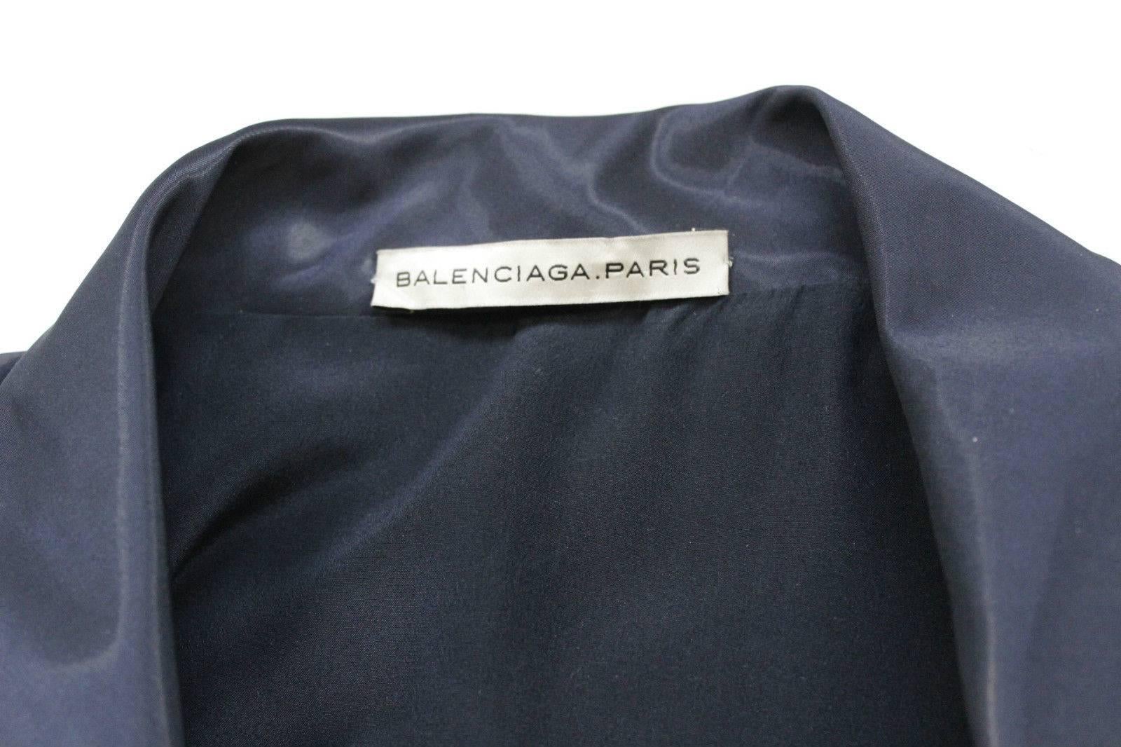 Balenciaga Shiny Wet Look Grey Navy Structured Coat Fall 2008 UK 8 For Sale 2