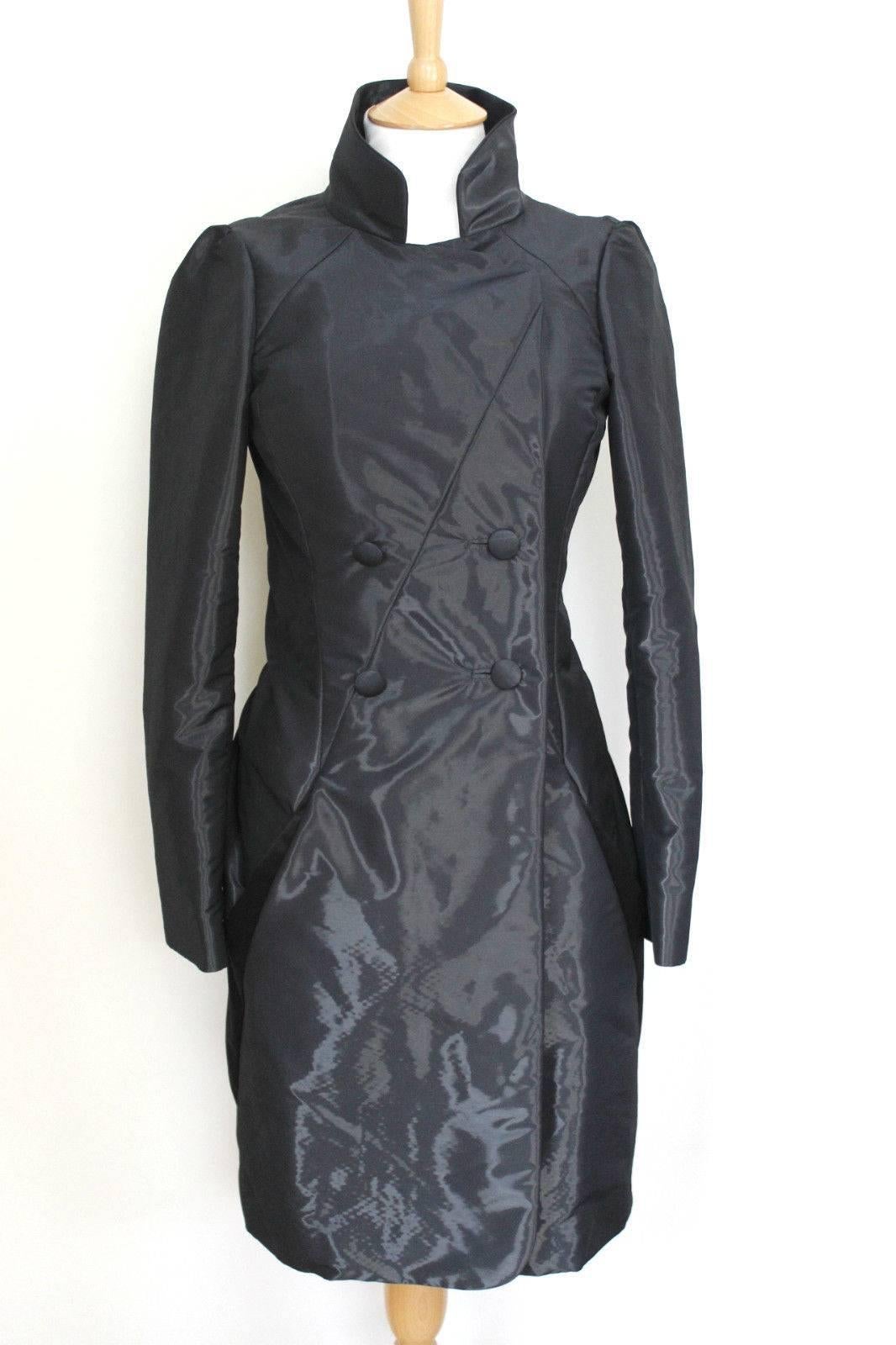 Balenciaga Shiny Wet Look Grey Navy Structured Coat Fall 2008 UK 8 For Sale 1