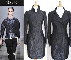 Balenciaga Shiny Wet Look Grey Navy Structured Coat Fall 2008 UK 8