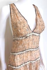 Chanel Sequin Gabrielle Print Peach Silk Chiffon Brooch Dress 40 uk 12
