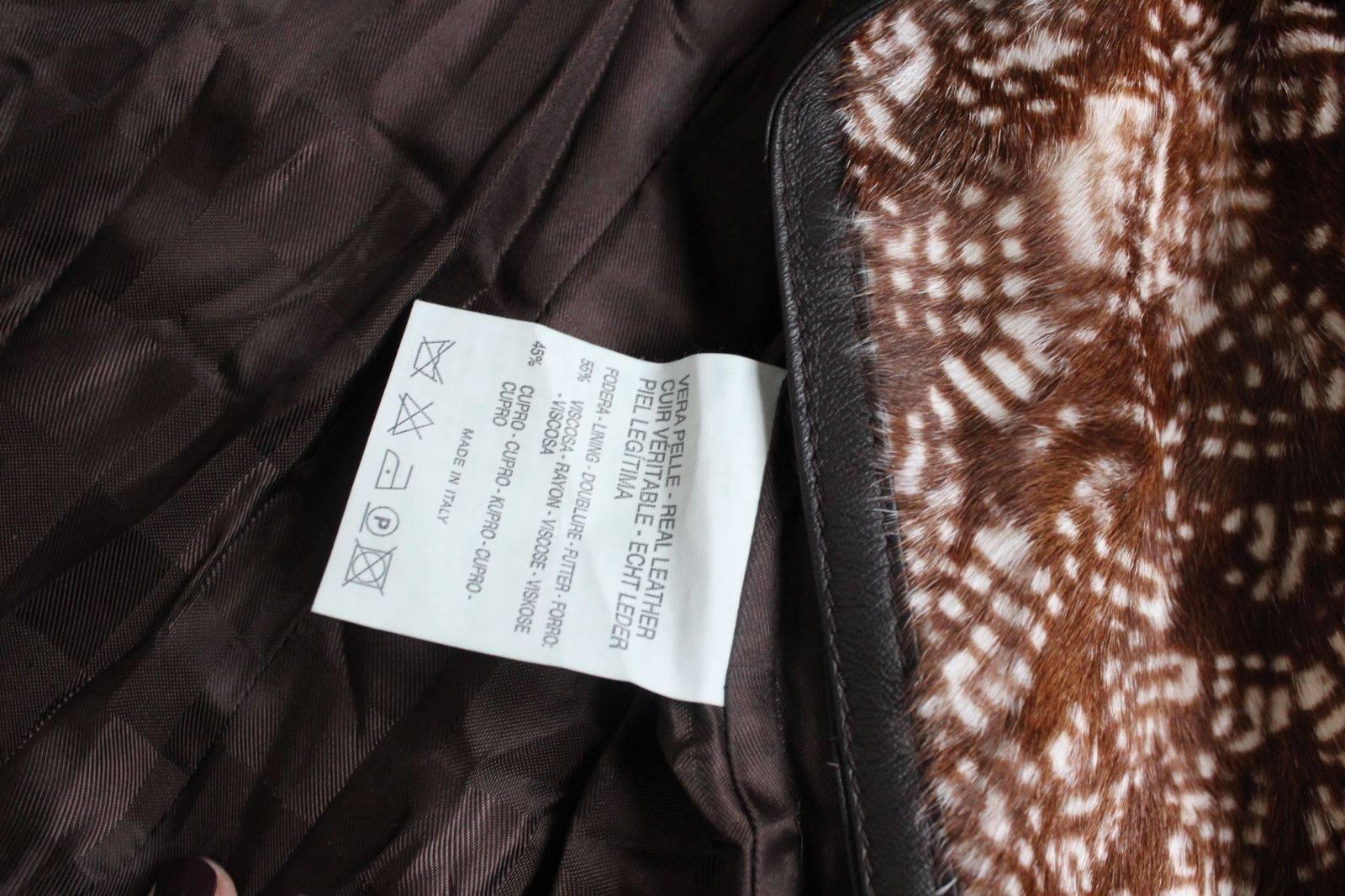Burberry Brown Abstract Print Rabbit Fur Leather Trench Coat UK 8 For Sale 2
