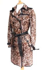 Burberry Brown Abstract Print Rabbit Fur Leather Trench Coat UK 8