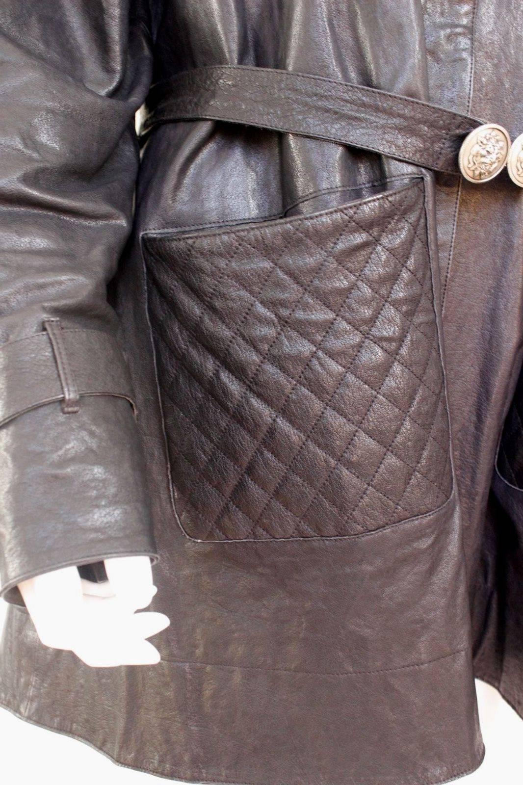 Chanel Black Quilted Leather Swing Coat Jacket 42 uk 14 3