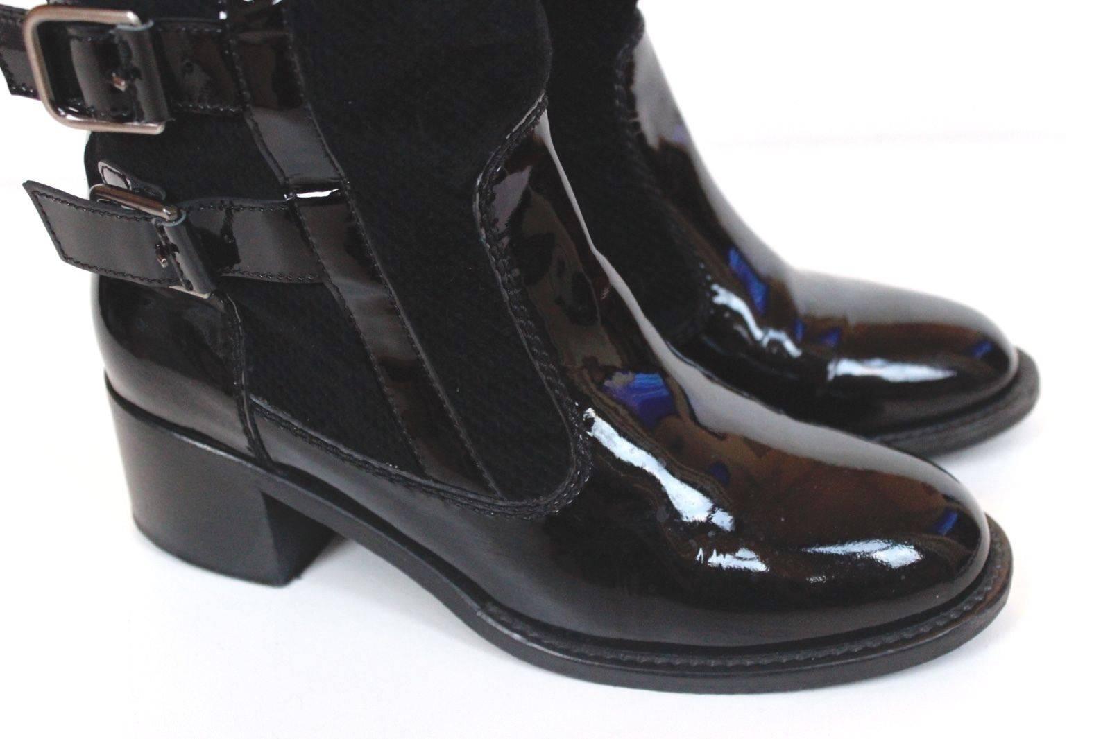 CHANEL Black Patent Leather Multi Buckle Boots 36.5 UK 3.5 In Excellent Condition For Sale In London, GB