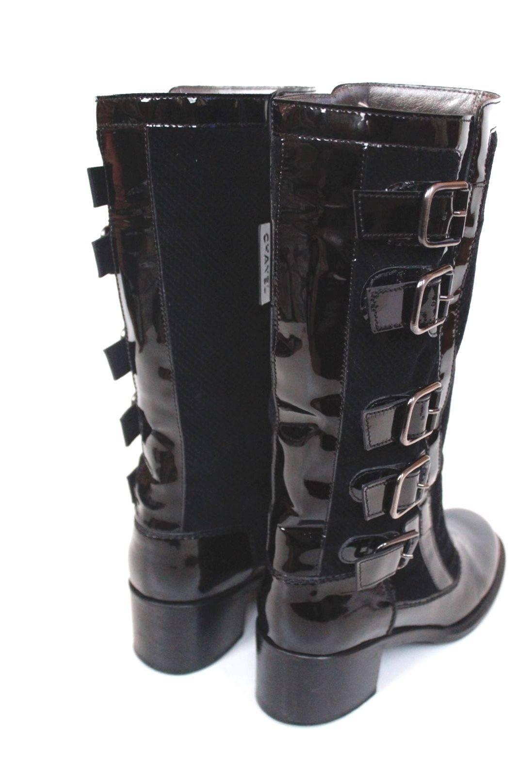 Women's CHANEL Black Patent Leather Multi Buckle Boots 36.5 UK 3.5 For Sale