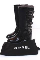 CHANEL Black Patent Leather Multi Buckle Boots 36.5 UK 3.5