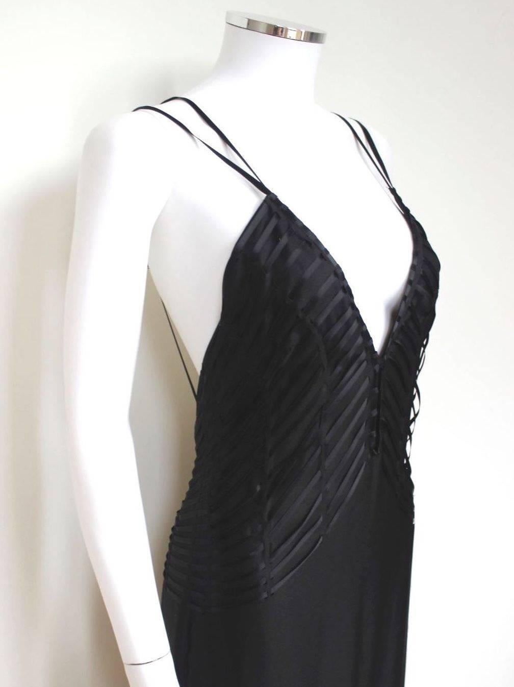 Gucci Tom Ford Black Backless Ribbon Silk Maxi Dress Gown 42 uk 10  For Sale 2