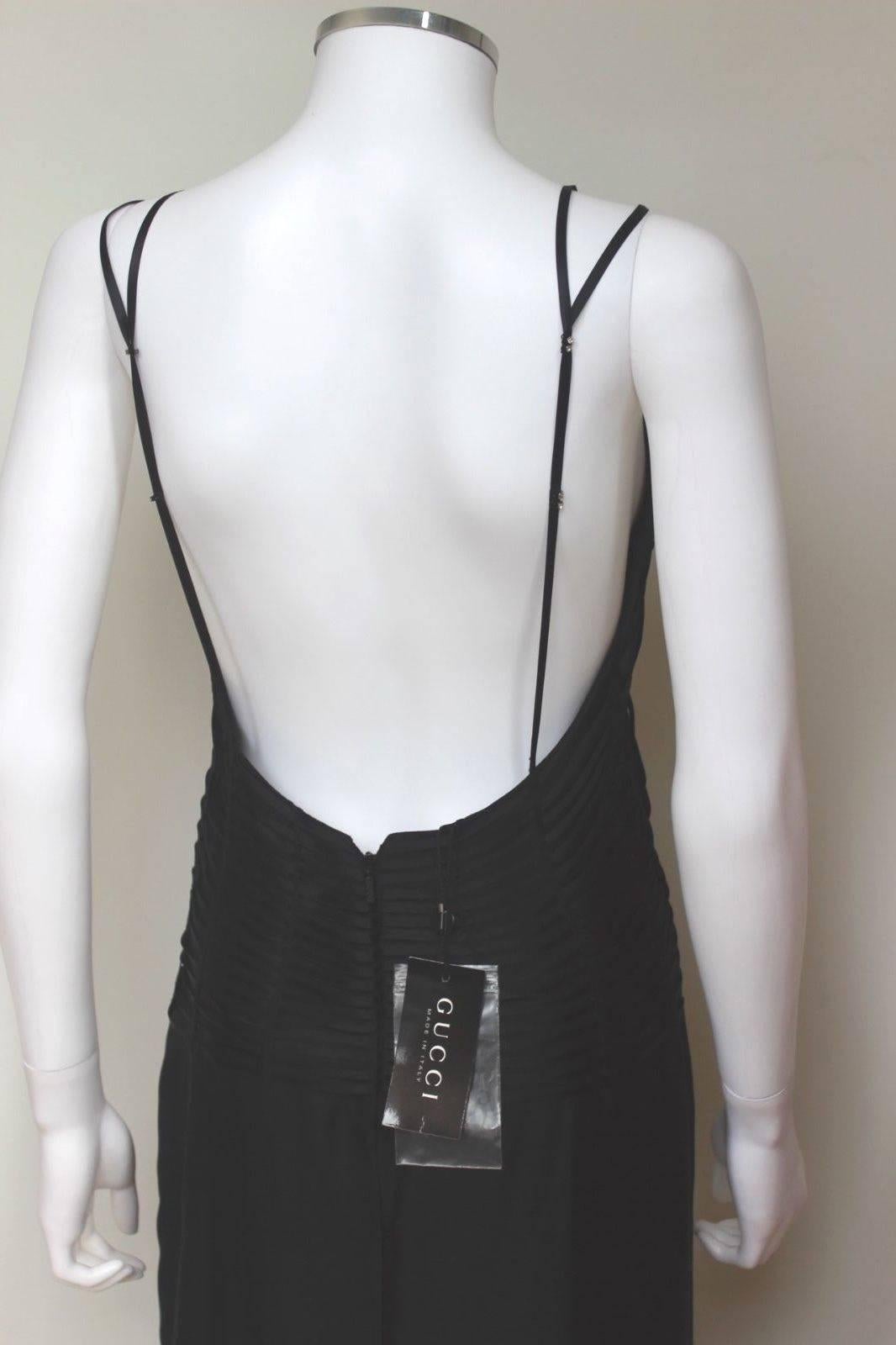 Gucci Tom Ford Black Backless Ribbon Silk Maxi Dress Gown 42 uk 10  In New Condition For Sale In London, GB