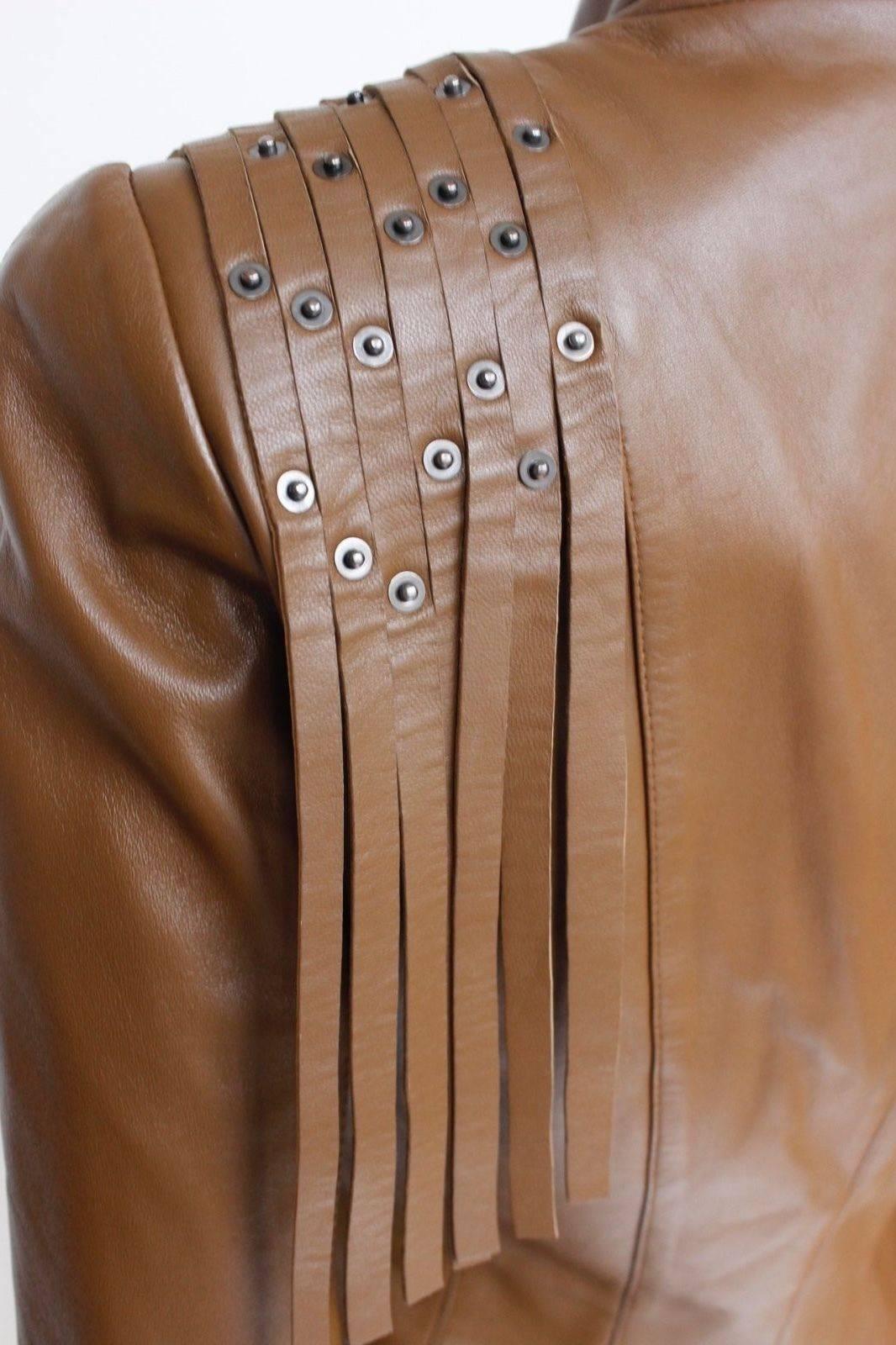 Mugler Tan Leather Fringe Jacket F38 UK 10  2