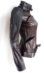 Jitrois Black Bronze Chainmail Shoulder Fur Leather Jacket F36 uk 8