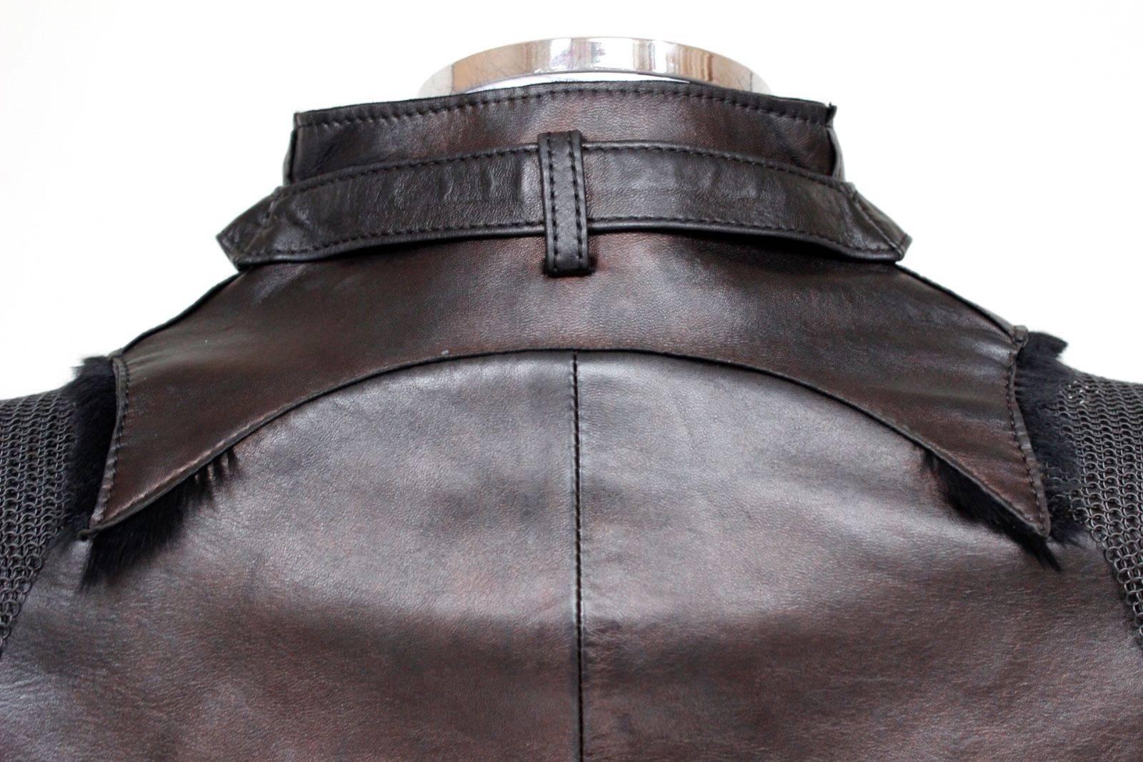 Women's Jitrois Black Bronze Chainmail Shoulder Fur Leather Jacket F36 uk 8 