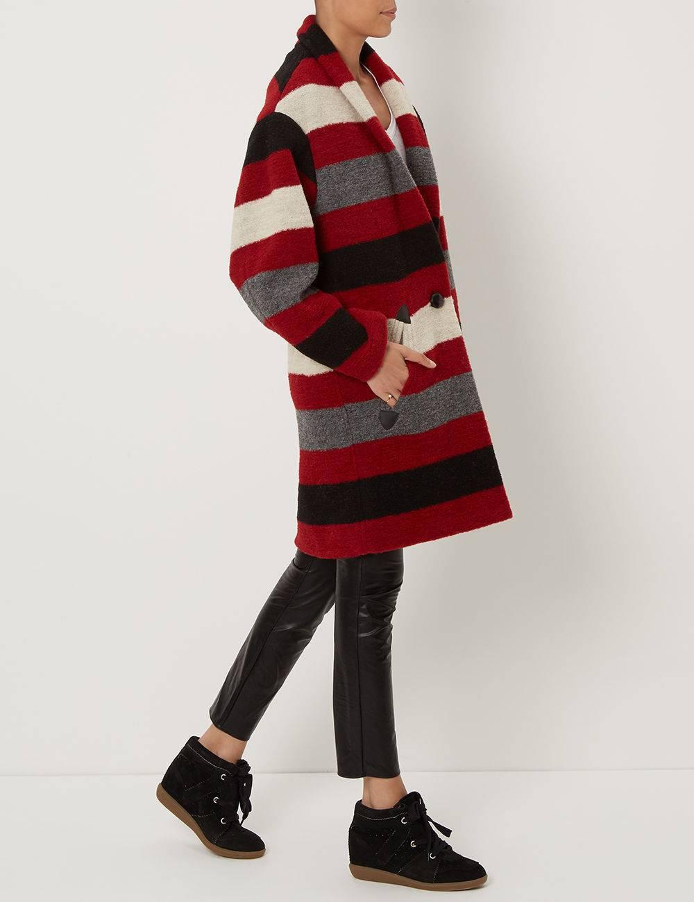 Isabel Marant Gabriel blanket-striped Oversized Red Black Coat 34 uk 6-8  In New Condition In London, GB