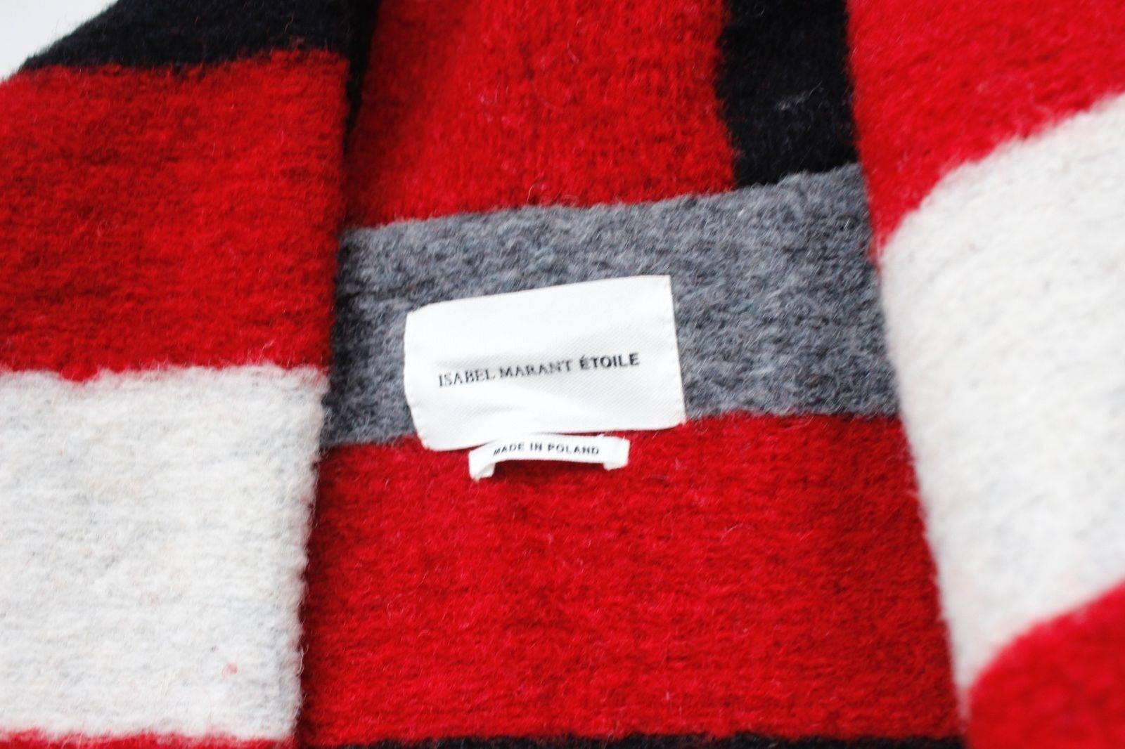 Women's  Isabel Marant Gabriel blanket-striped Oversized Red Black Coat 34 uk 6-8 