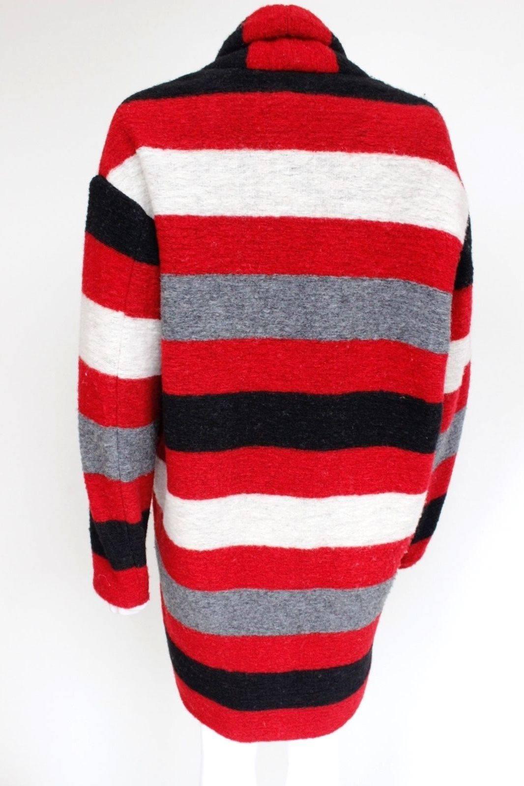  Isabel Marant Gabriel blanket-striped Oversized Red Black Coat 34 uk 6-8  2