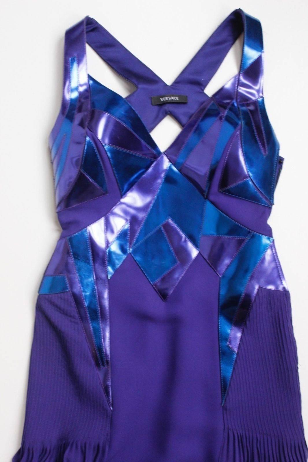 Versace Ladies Purple Blue Leather FW 2010 Catwalk Gown Dress 38 uk 6   For Sale 3