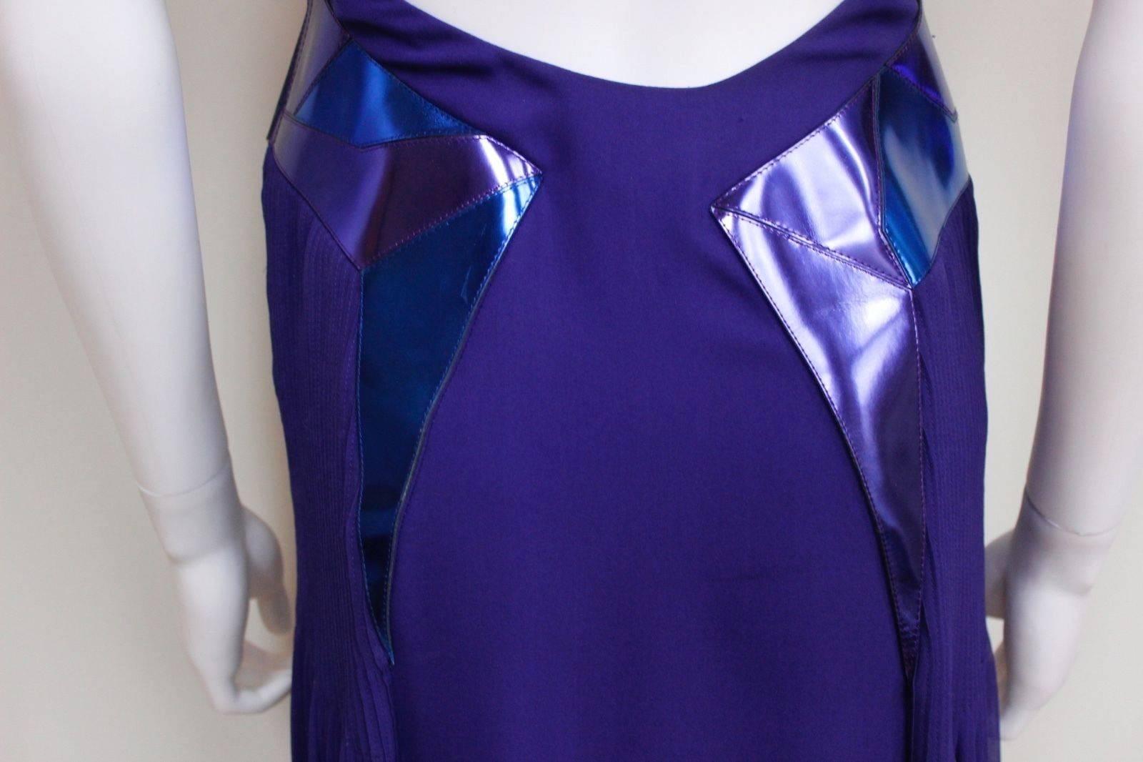 Versace Ladies Purple Blue Leather FW 2010 Catwalk Gown Dress 38 uk 6   For Sale 2