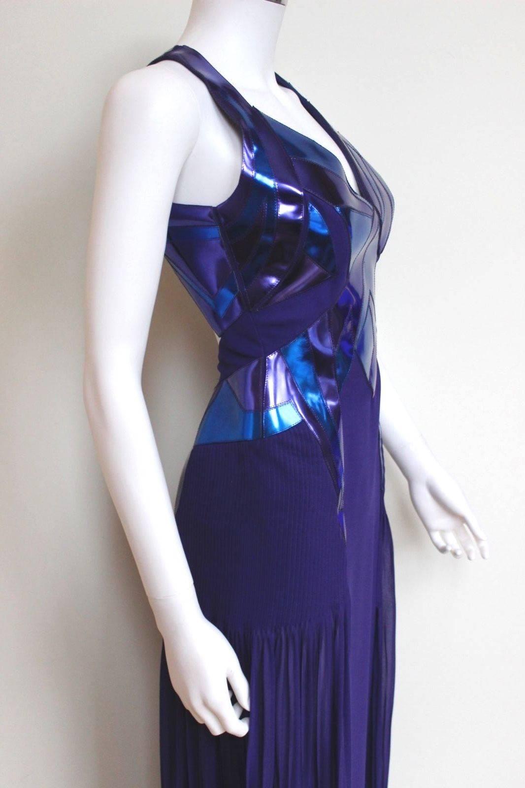 Versace Ladies Purple Blue Leather FW 2010 Catwalk Gown Dress 38 uk 6   For Sale 5