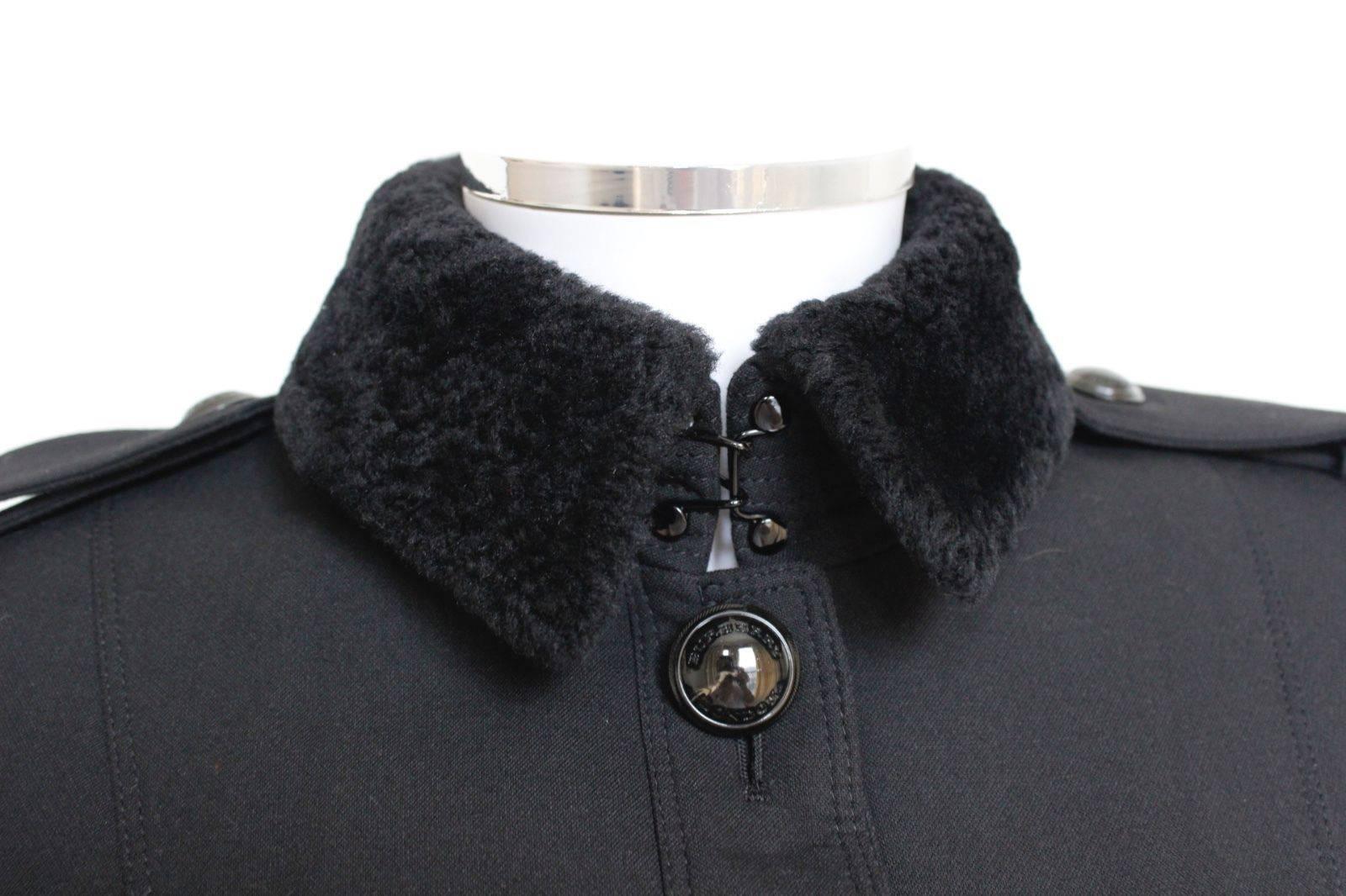 Women's Burberry London Black Shearling fur Military Jacket UK 10-8   