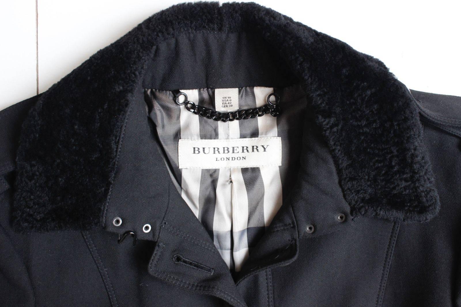 Burberry London Black Shearling fur Military Jacket UK 10-8    3