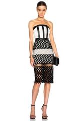 David Koma Black Ivory Strapless Poly Dress With Flocked Hem Uk 10