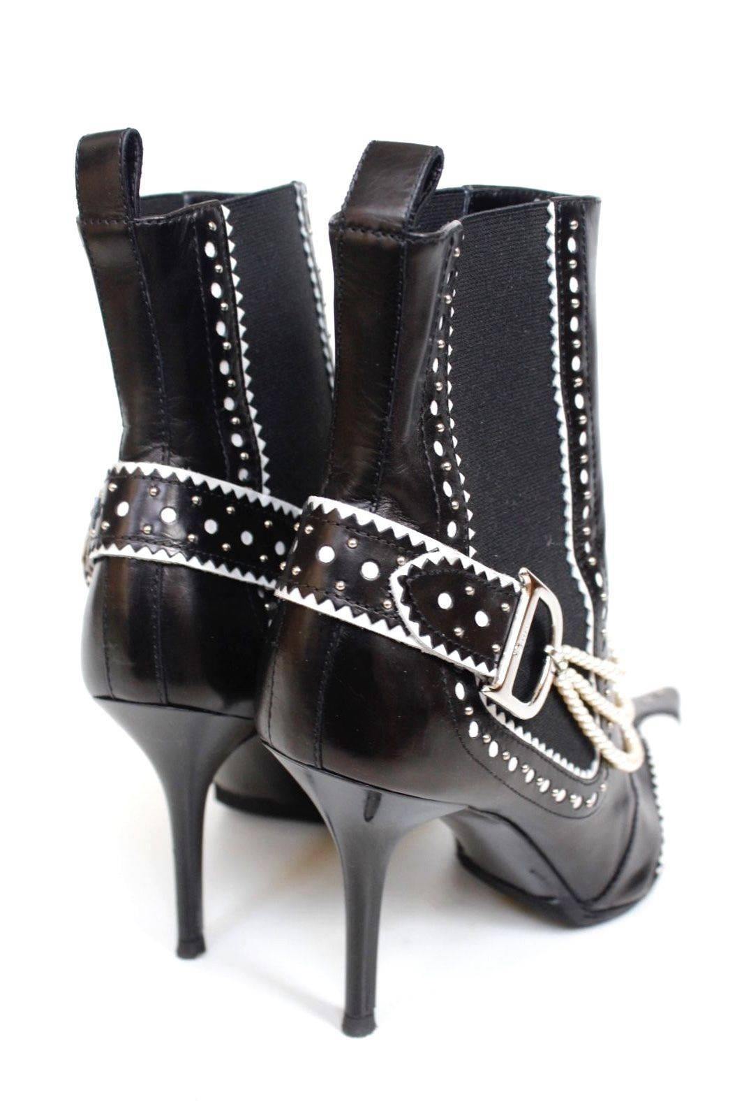 Christian Dior D'Trick John Galliano S/S 2004 Black White Pearl Boots 38 UK 5 1