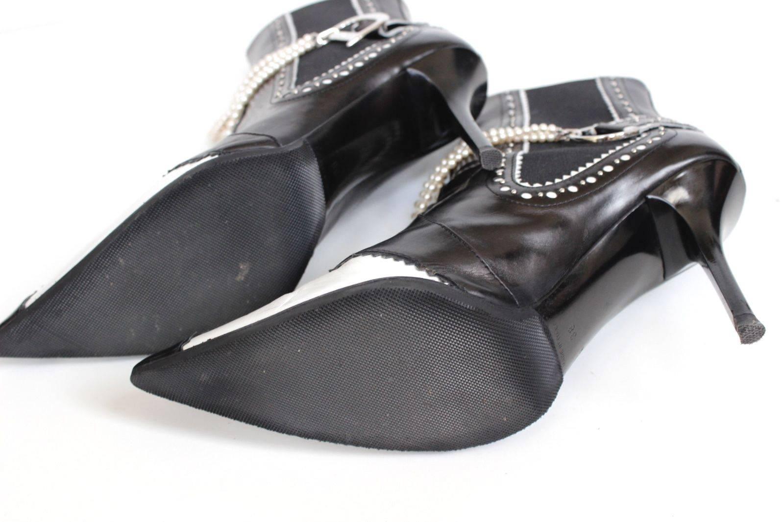 Christian Dior D'Trick John Galliano S/S 2004 Black White Pearl Boots 38 UK 5 4