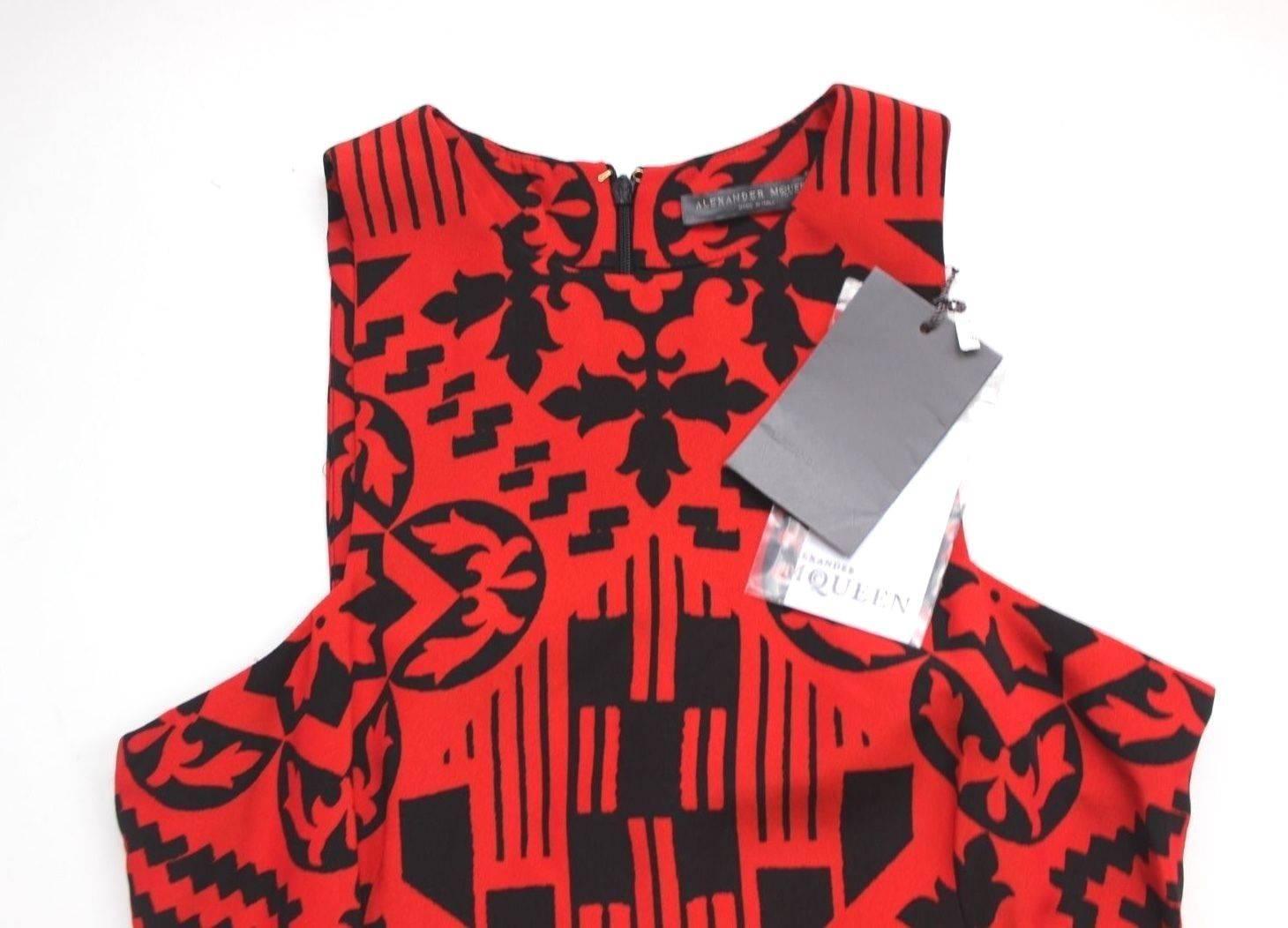 New Alexander McQueen Resort 2014 Red Print Pleated dress 38 uk 6-8  For Sale 2