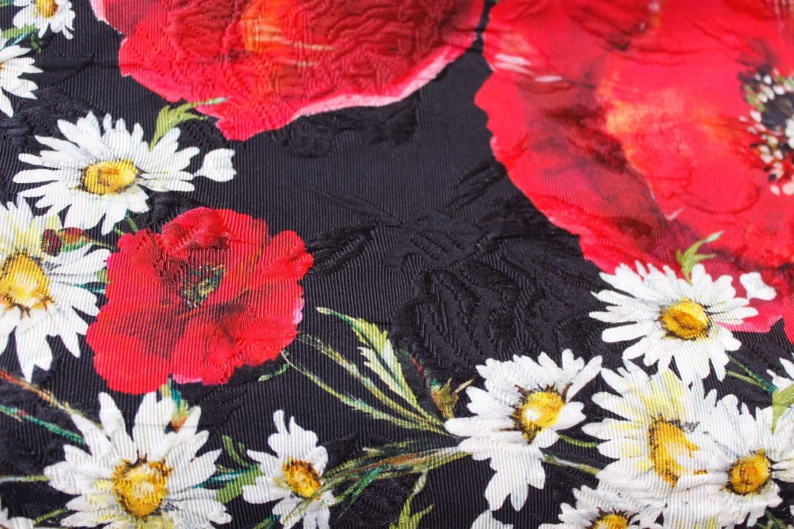 Women's DOLCE & GABBANA 2016 Daisy and Poppy Print Shift Dress It 44 Uk 12  Black, red a For Sale