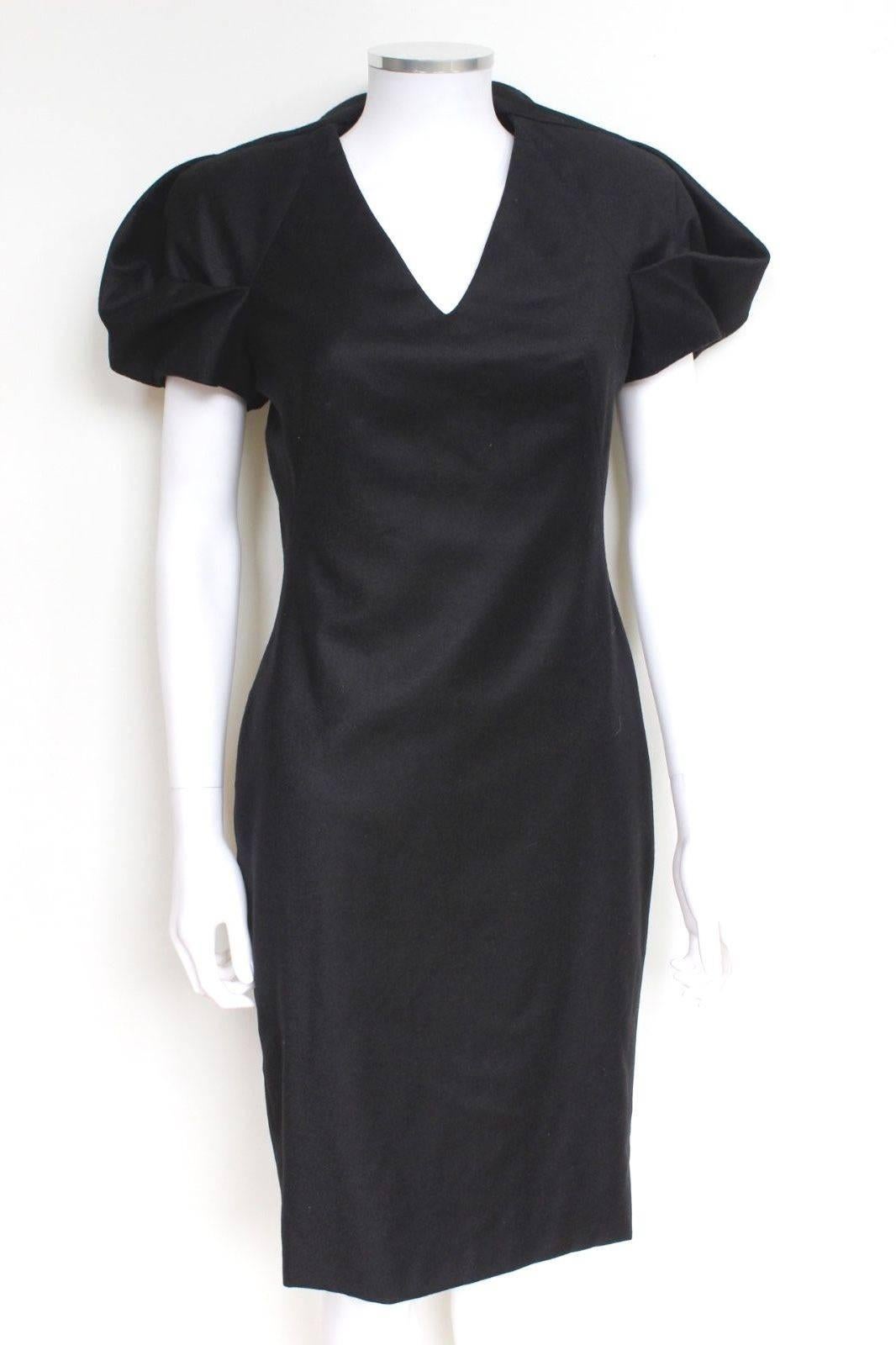 ALEXANDER MCQUEEN Black Wool-crepe Pleated Shoulder Dress It 44 uk 12   For Sale 3
