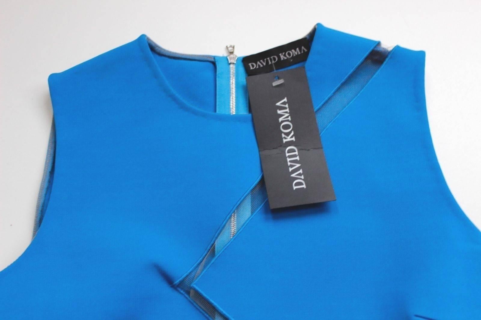 Women's New David Koma Blue Mesh Insert Cut Out Dress uk 10  Statement blue dress from D For Sale