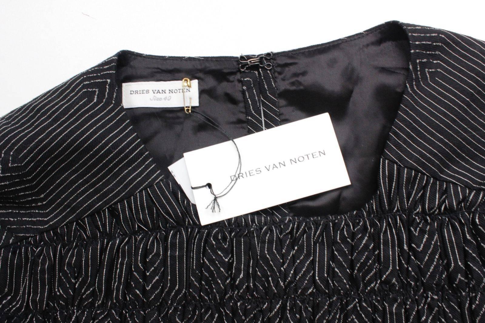 Dries Van Noten Charcoal Peplum Jacquard Dress 40 uk 12  In New Condition For Sale In London, GB