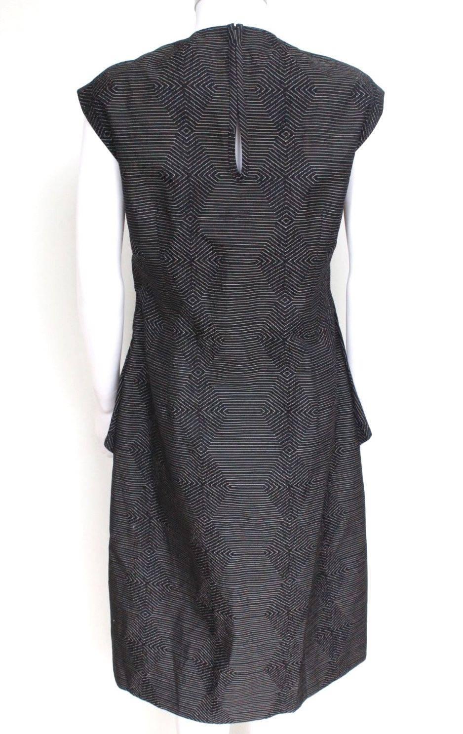 Black Dries Van Noten Charcoal Peplum Jacquard Dress 40 uk 12  For Sale