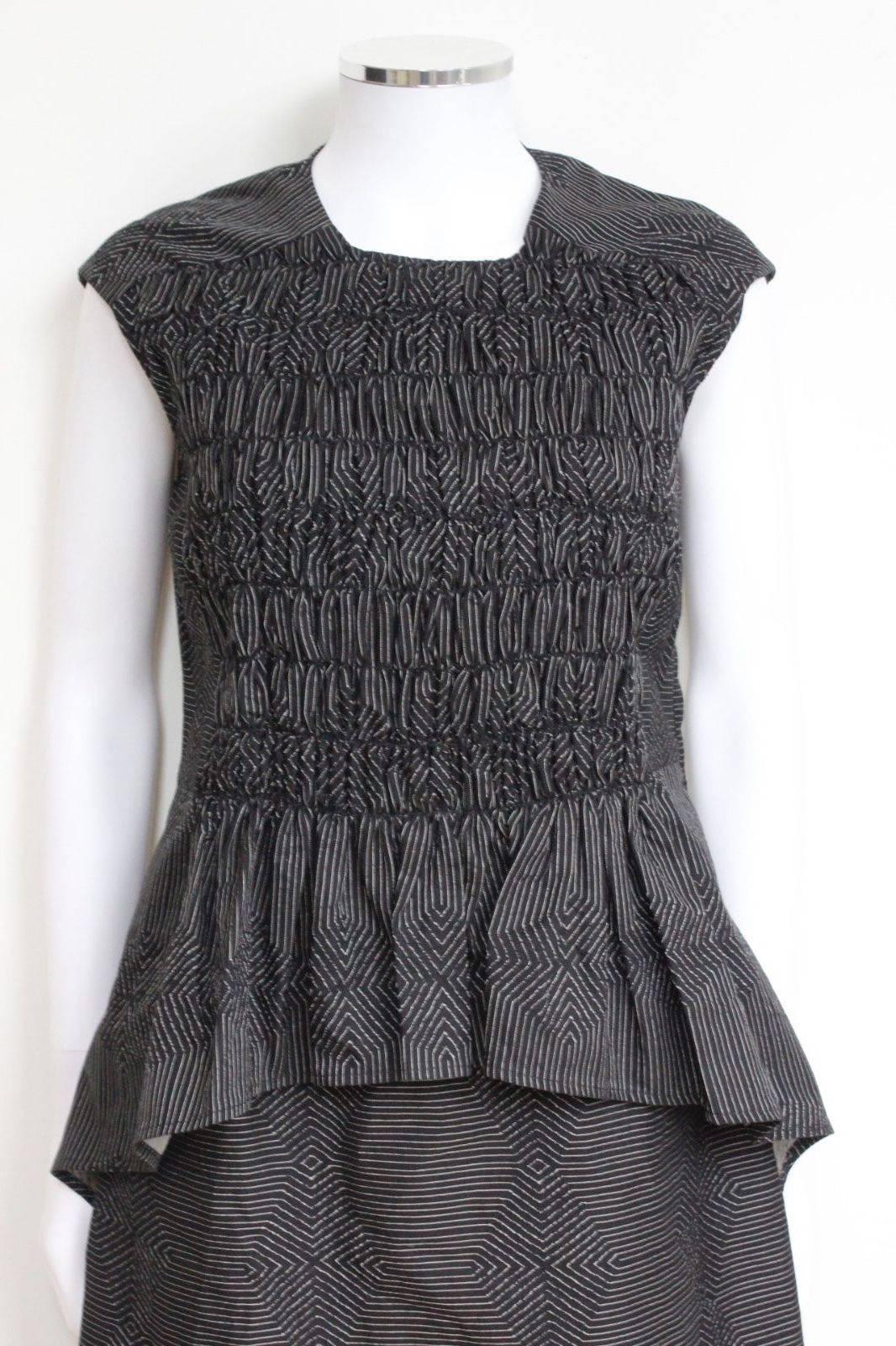 Women's Dries Van Noten Charcoal Peplum Jacquard Dress 40 uk 12  For Sale