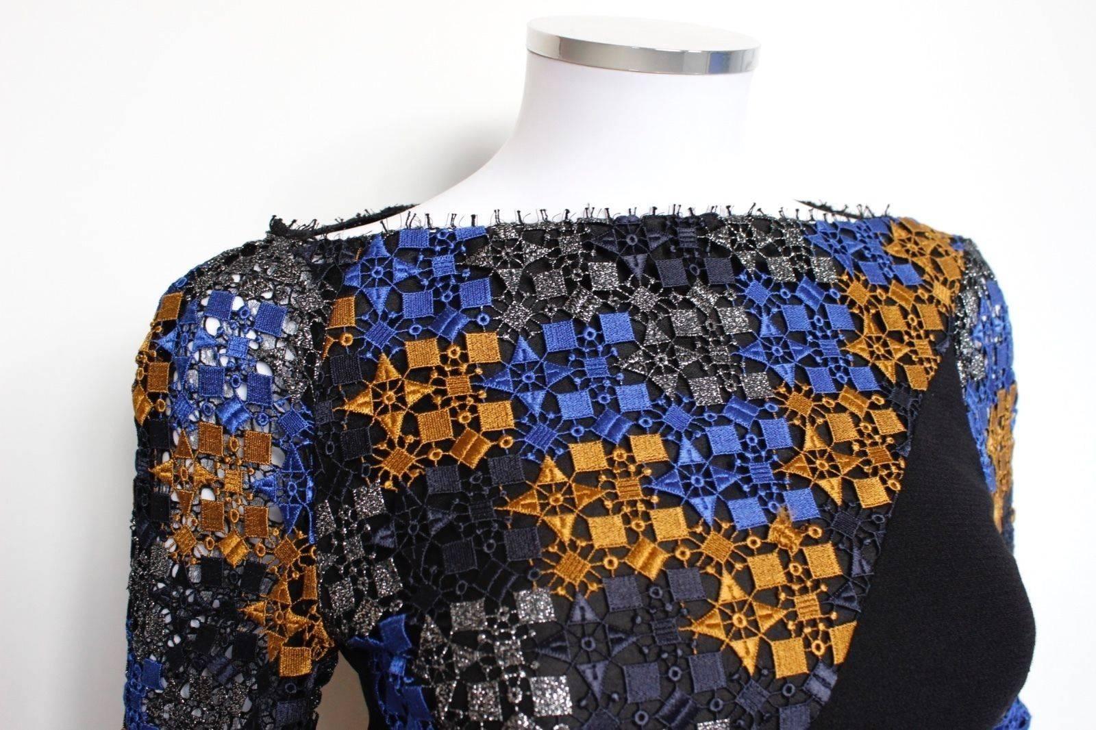 Black ANTONIO BERARDI Floral Flocked Lace Scuba Dress IT 40 UK 6-8 