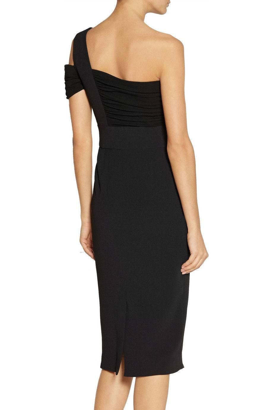 Proenza Schouler One-shoulder crepe and jersey dress 2 UK 6
Proenza Schouler black dress. Crepe. Ruched jersey bodice, back vent, fully lined. 
Concealed zip and hook fastening along side. 
74% acetate, 26% viscose. 
Fitted at the bust and waist,