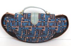 FENDI Blue Pink Leather Zucca Vanity Clutch Bag