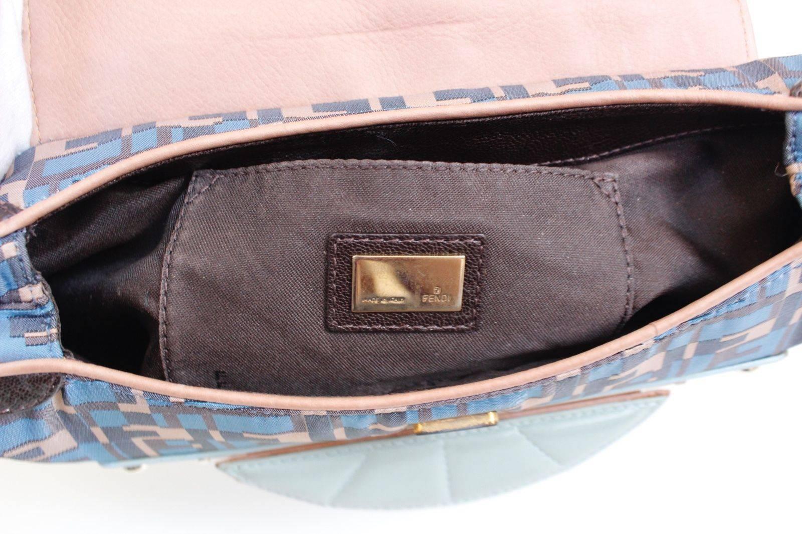 FENDI Blue Pink Leather Zucca Vanity Clutch Bag  For Sale 1