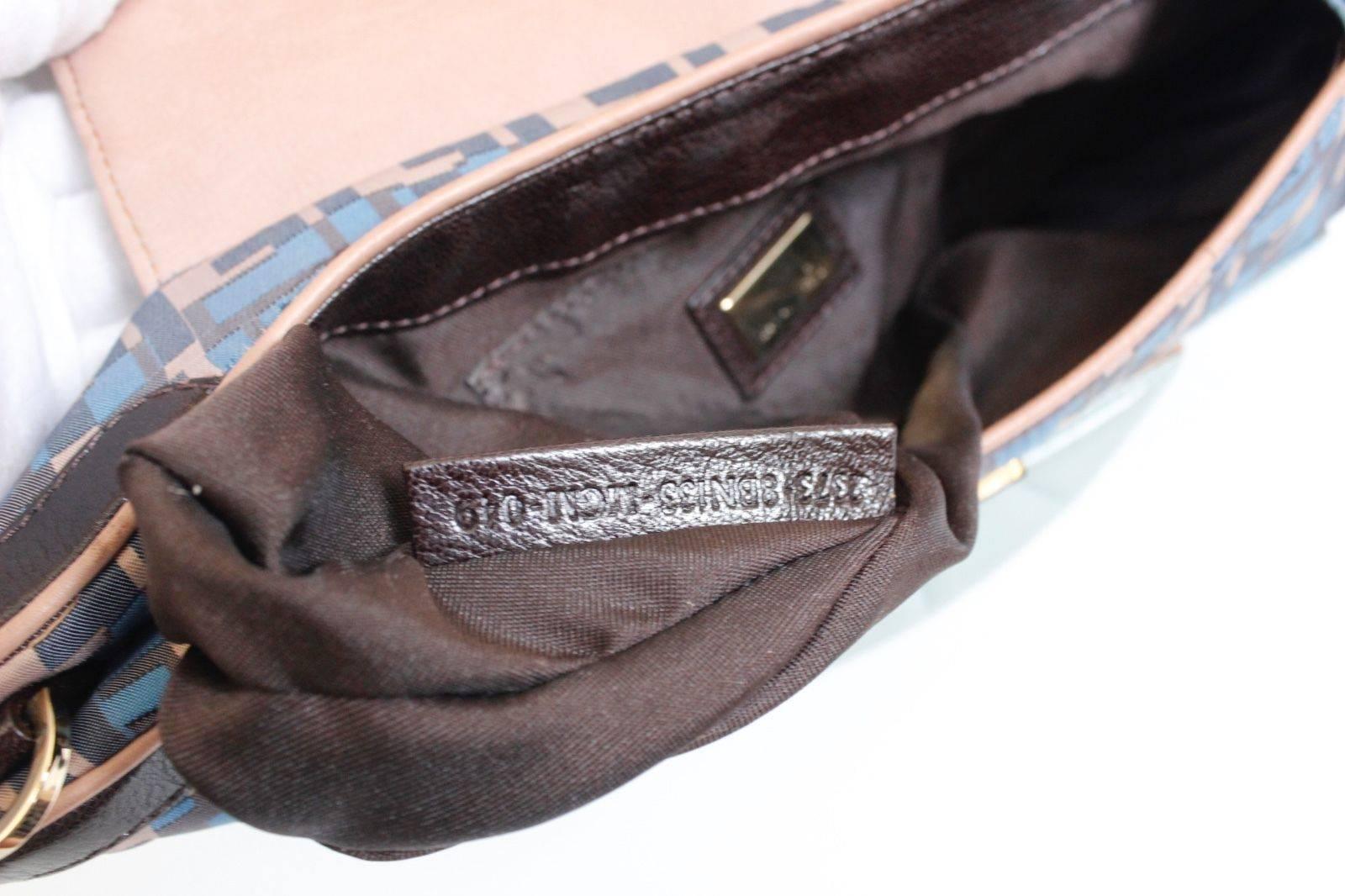 FENDI Blue Pink Leather Zucca Vanity Clutch Bag For Sale 2