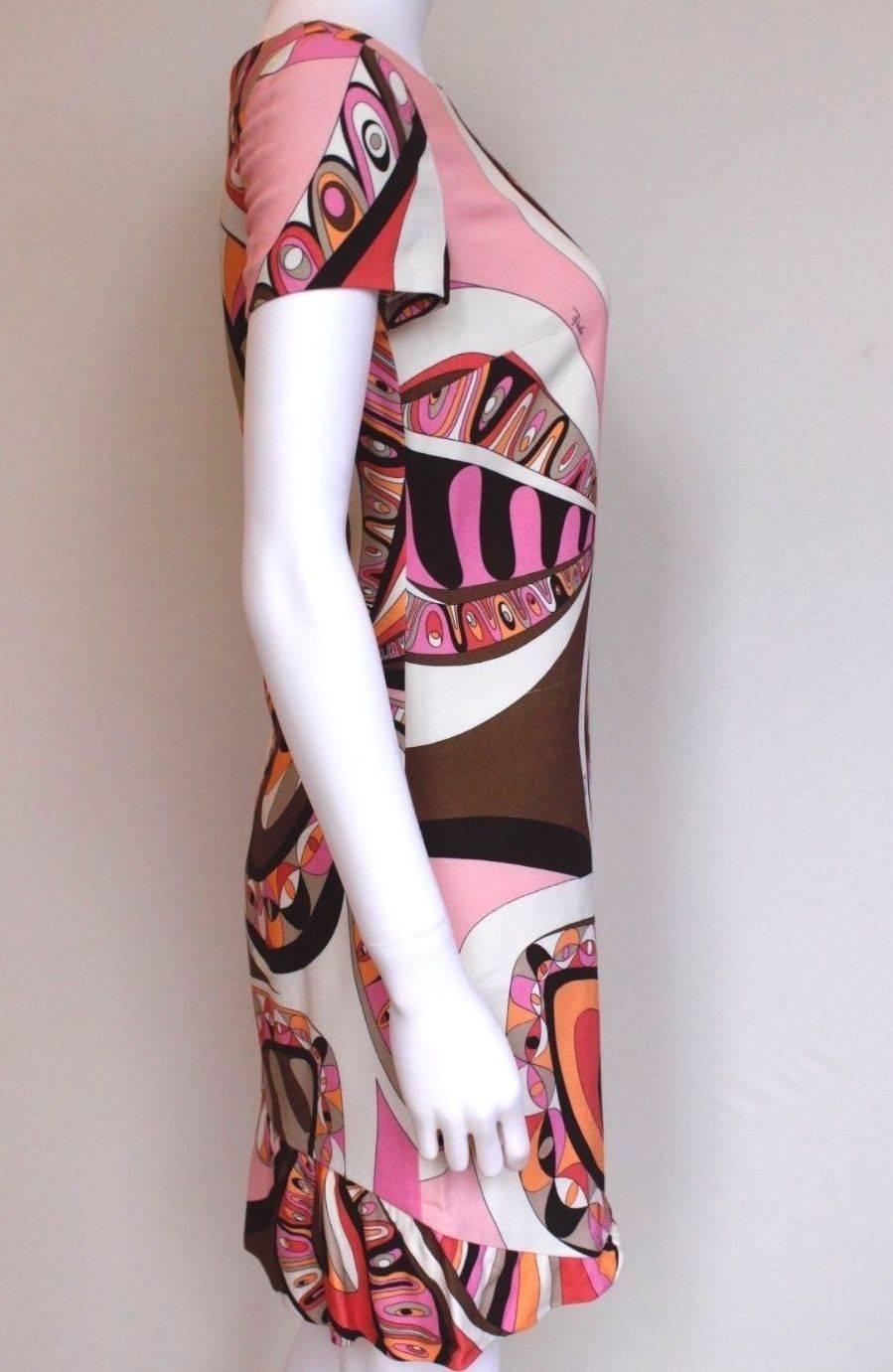 Brown Emilio Pucci Pink Print Resort 2015 Dress 40 uk 8  
