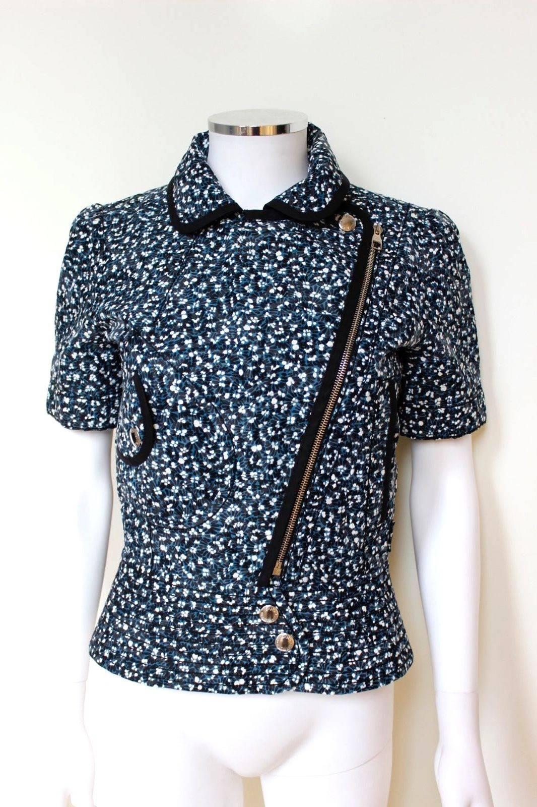 Black Louis Vuitton Blue Print Short Sleeve Resort 2012 Jacket 36 uk 8   For Sale