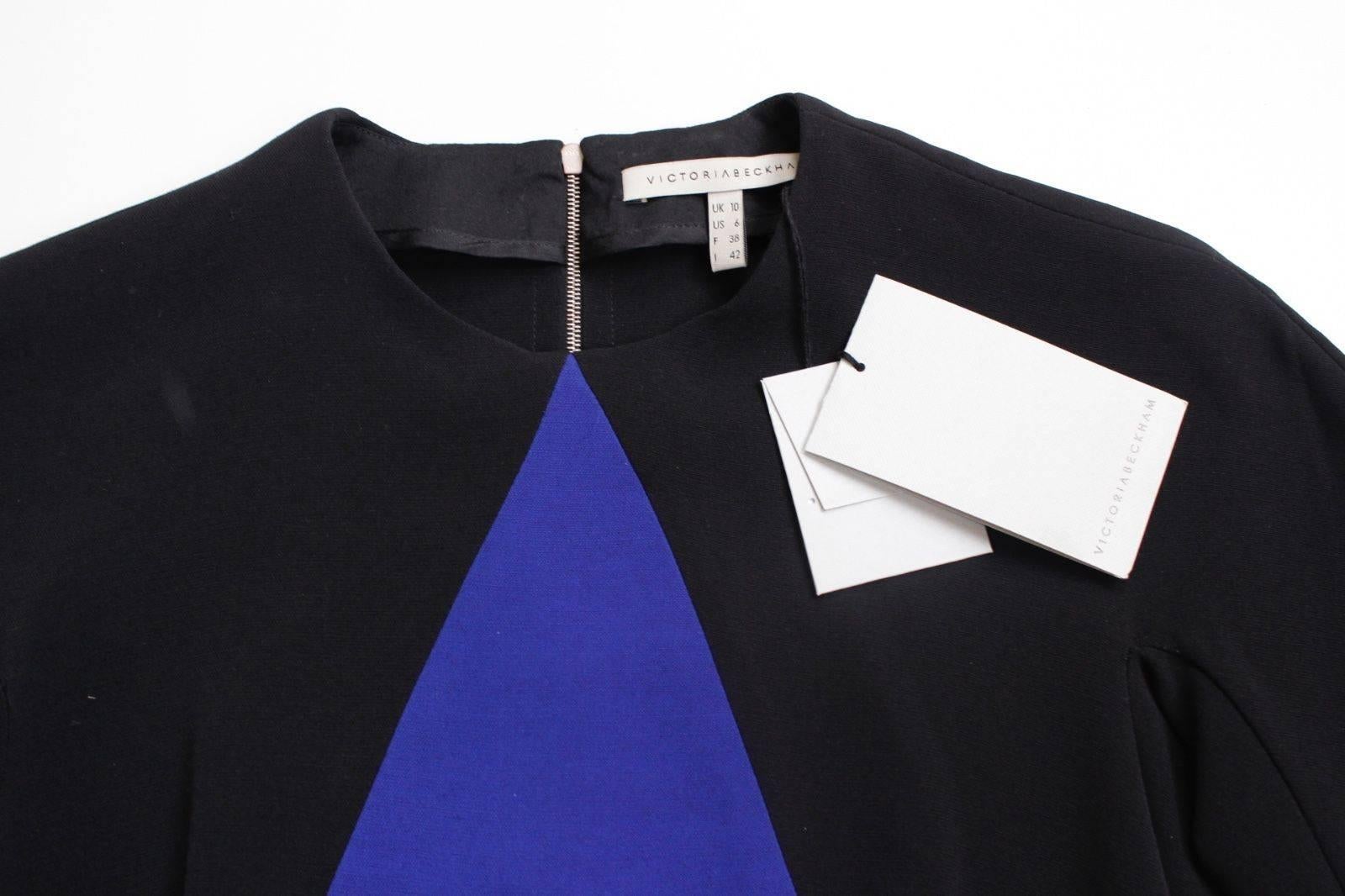 Women's Victoria Beckham blue triangle geometric paneled exposed zip dress Uk 10- 8  For Sale