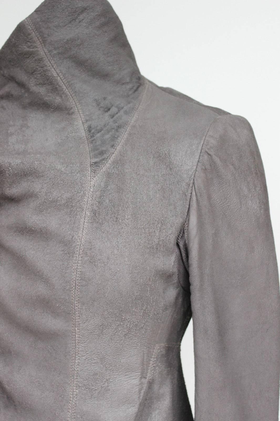 Gray Rick Owens Celebrity Taupe brown blistered washed leather jacket UK 10   For Sale