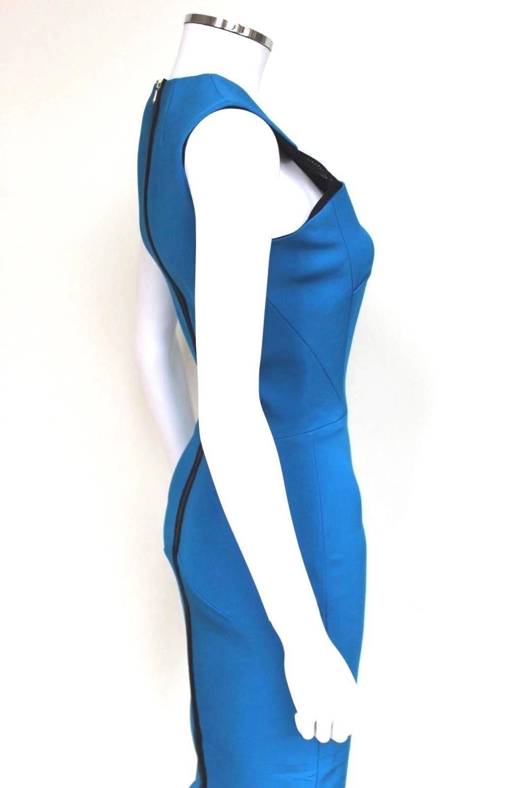 Victoria Beckham Blue Black Mesh-trimmed Ponte Dress UK 8  In New Condition For Sale In London, GB