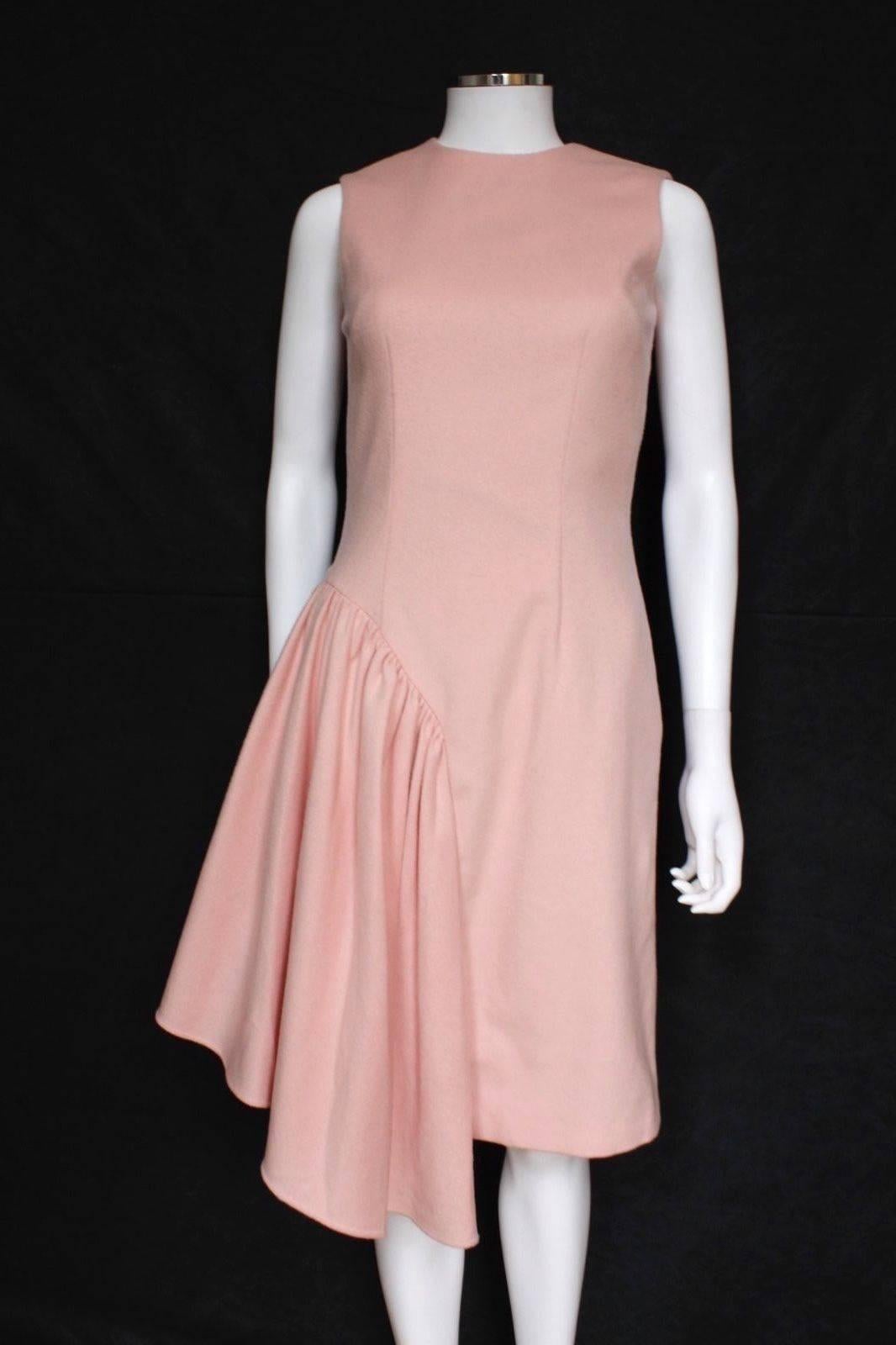 Beige Simone Rocha Pink Wool Felt Asymmetric Ruffle Dress uk 10 This sleeveless wool f For Sale